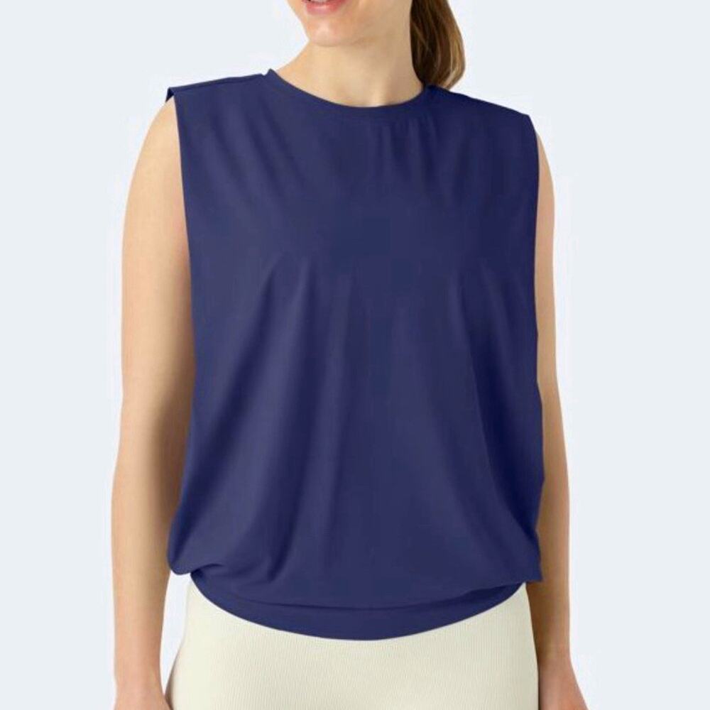 Halara Round Neck Ruched Cool Touch Yoga Tank Top-UPF50+ Medium